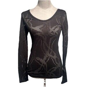 Y2K Top Babydoll Sheer Mesh Blk Lace Dark Fairy Whimsigoth Long Sleeve Womens SM
